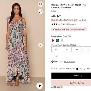 Lulus Radiant Hunter Green Floral Print Chiffon Maxi Dress
